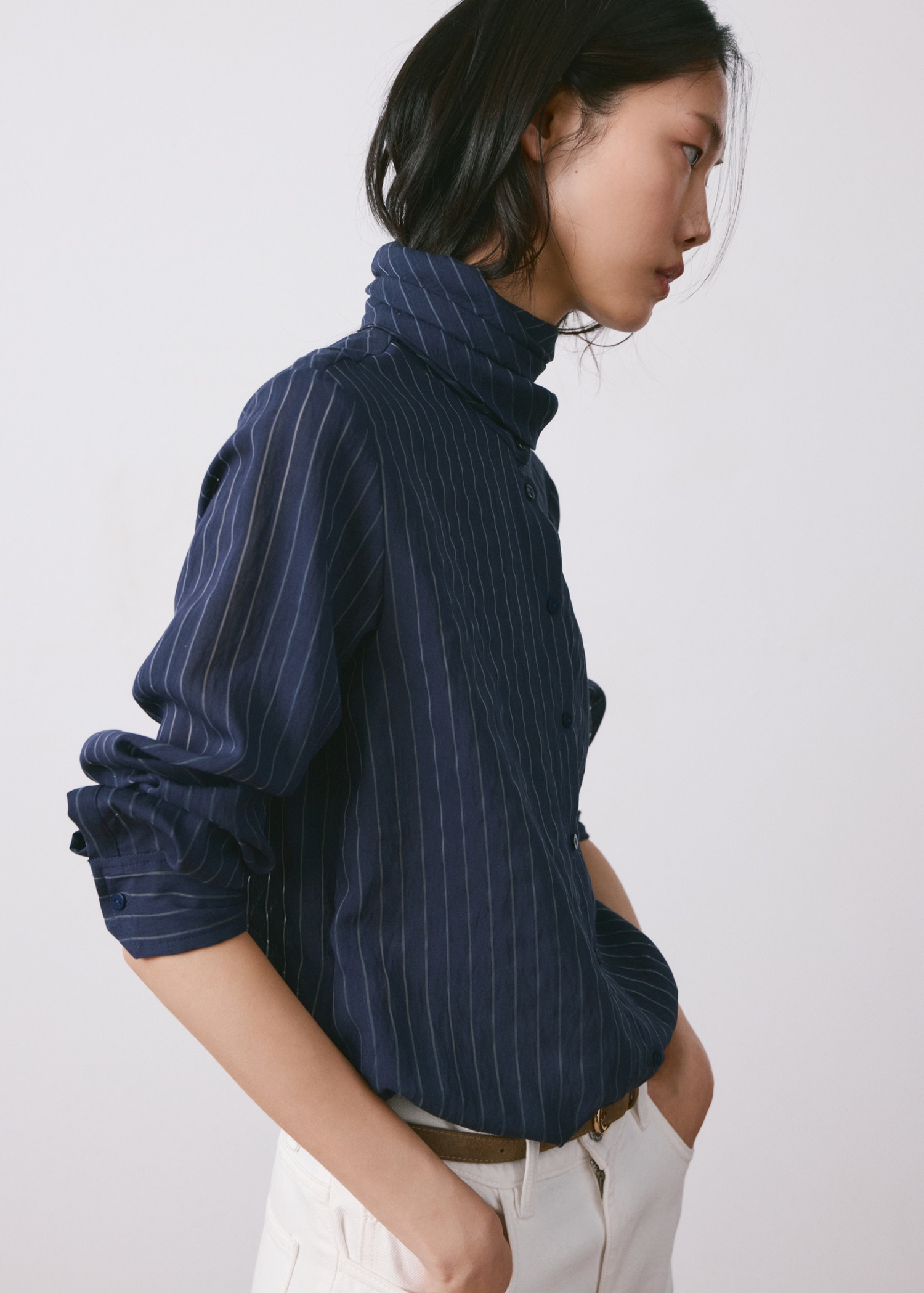 Striped Blouse With Tie Neck Collar - Women | Mango Usa