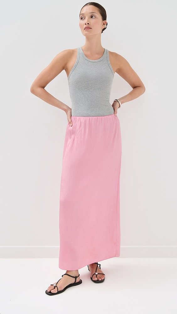 Tibi Summer Acetate Crinkle Maxi Slip Skirt