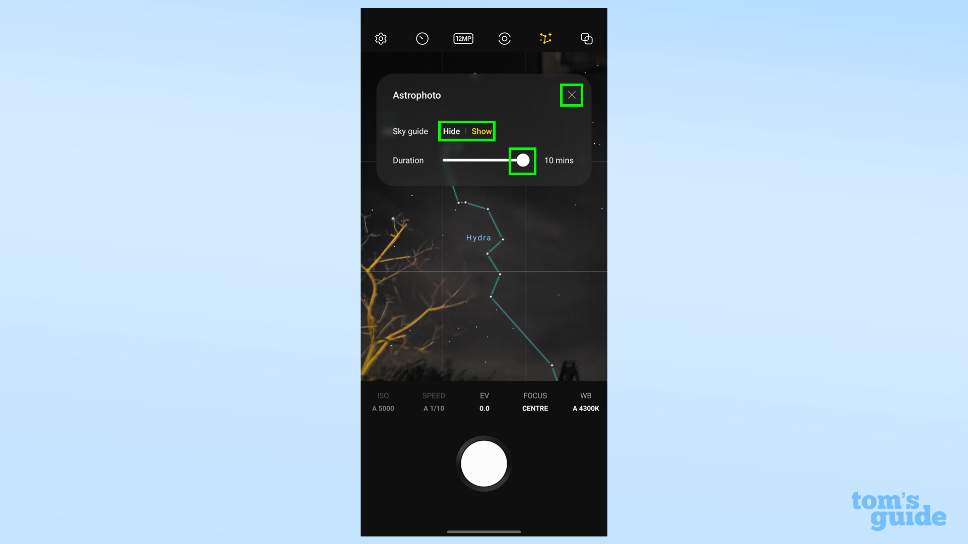 Скриншот приложения ExpertRAW на Galaxy S23 Ultra, показывающий различные настройки в режиме астрофото.
