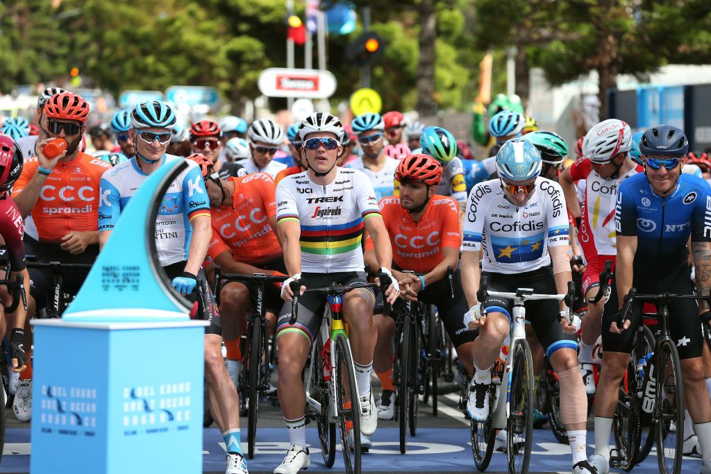 The riders eye the prize on the start line of the 2020 Cadel Evans Great Ocean Road Race