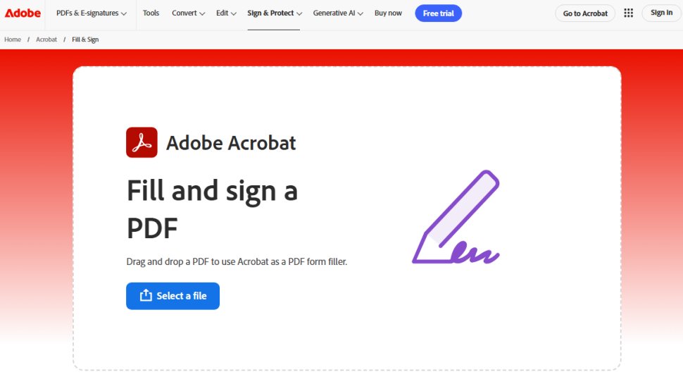 Website screenshot of Adobe Fill & Sign (October, 2025)