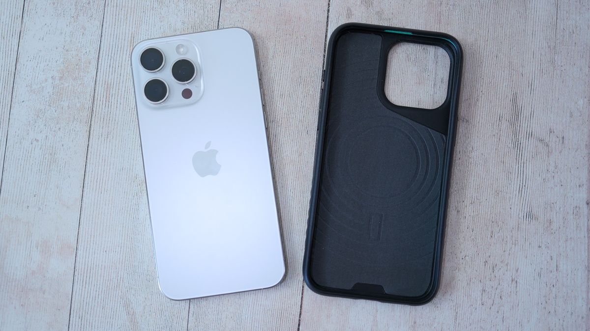 A photo of the Mous for iPhone 15 Pro Max Case MagSafe Compatible - Limitless 5.0 - Carbon Fibre case