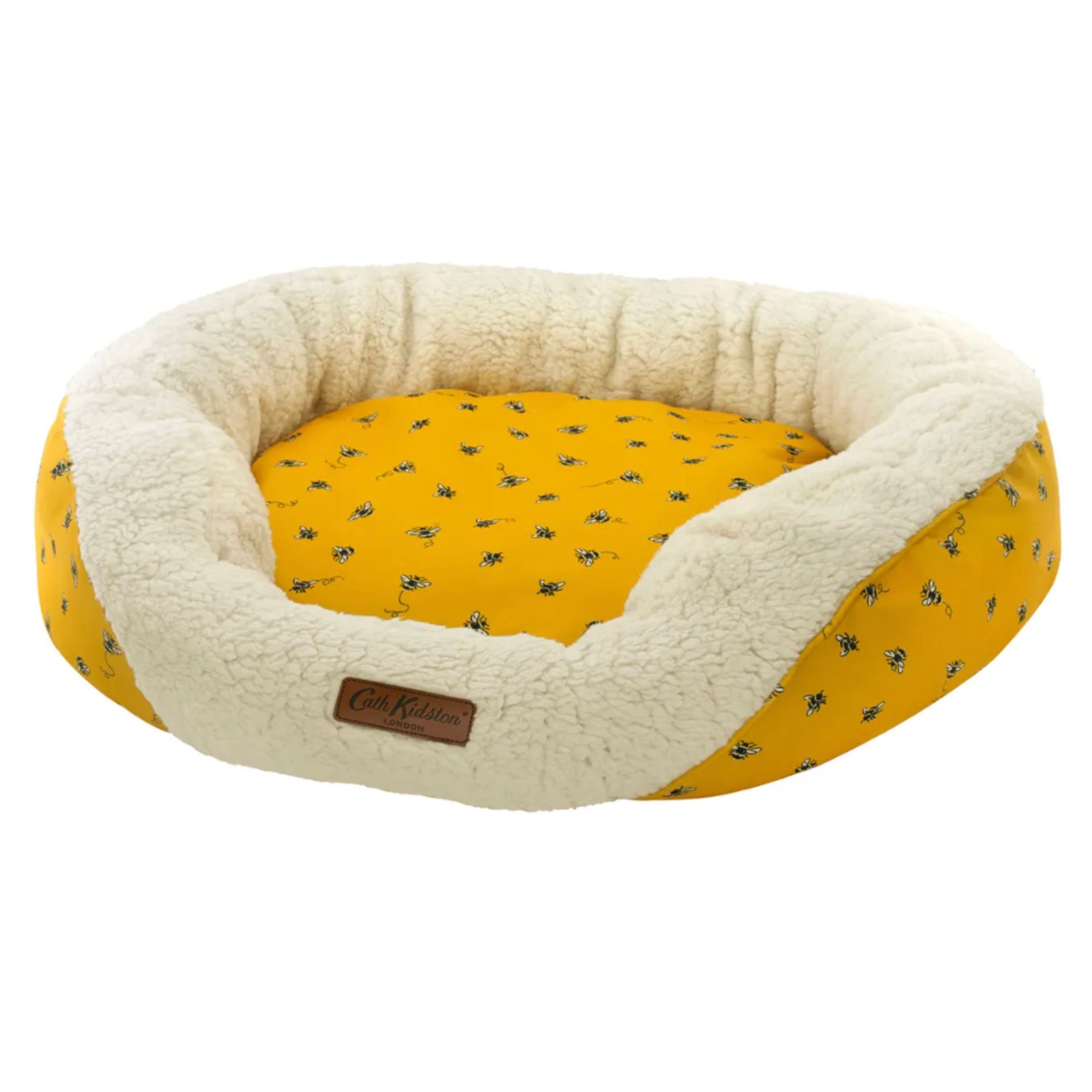 Pet Brands Cath Kidston Cosy Comfort Pet Bed, Machine Washable Luxury Bee Print Dog Bed With Warm Fleeced Inner - 78cmx60cmx29cm, Yellow