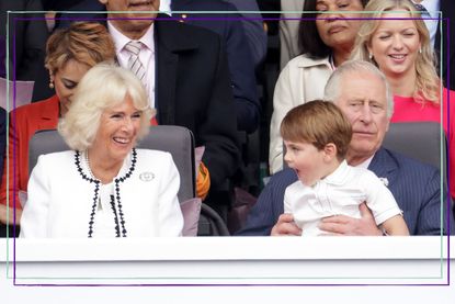 King Charles III and Camilla Queen Consort with Prince Louis sat on his grandpa&#039;s knee at the Queen&#039;s Platinum Jubilee