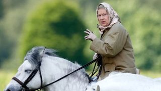 Queen Elizabeth II seen horse riding in the grounds of Windsor Castle on June 2, 2006 in Windsor, England.