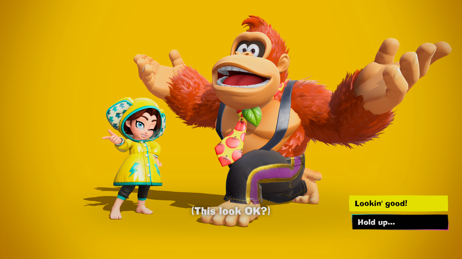 Donkey Kong and Pauline wearing different outfits after upgrading in Donkey Kong Bananza