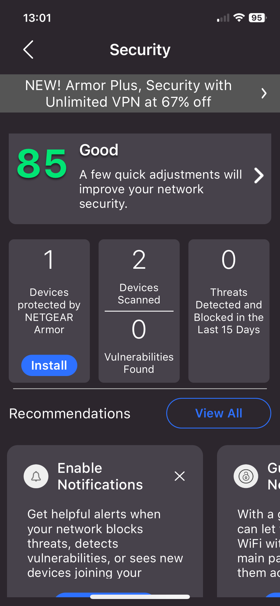 Netgear app Security page