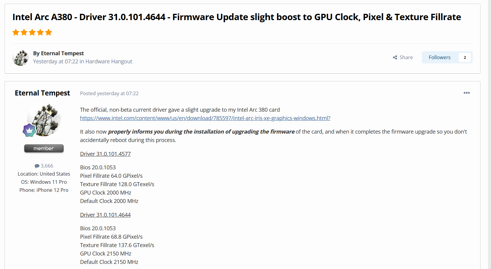 Eternal Tempest Arc A380 150MHz Firmware Update