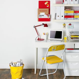 white office with bright accessories