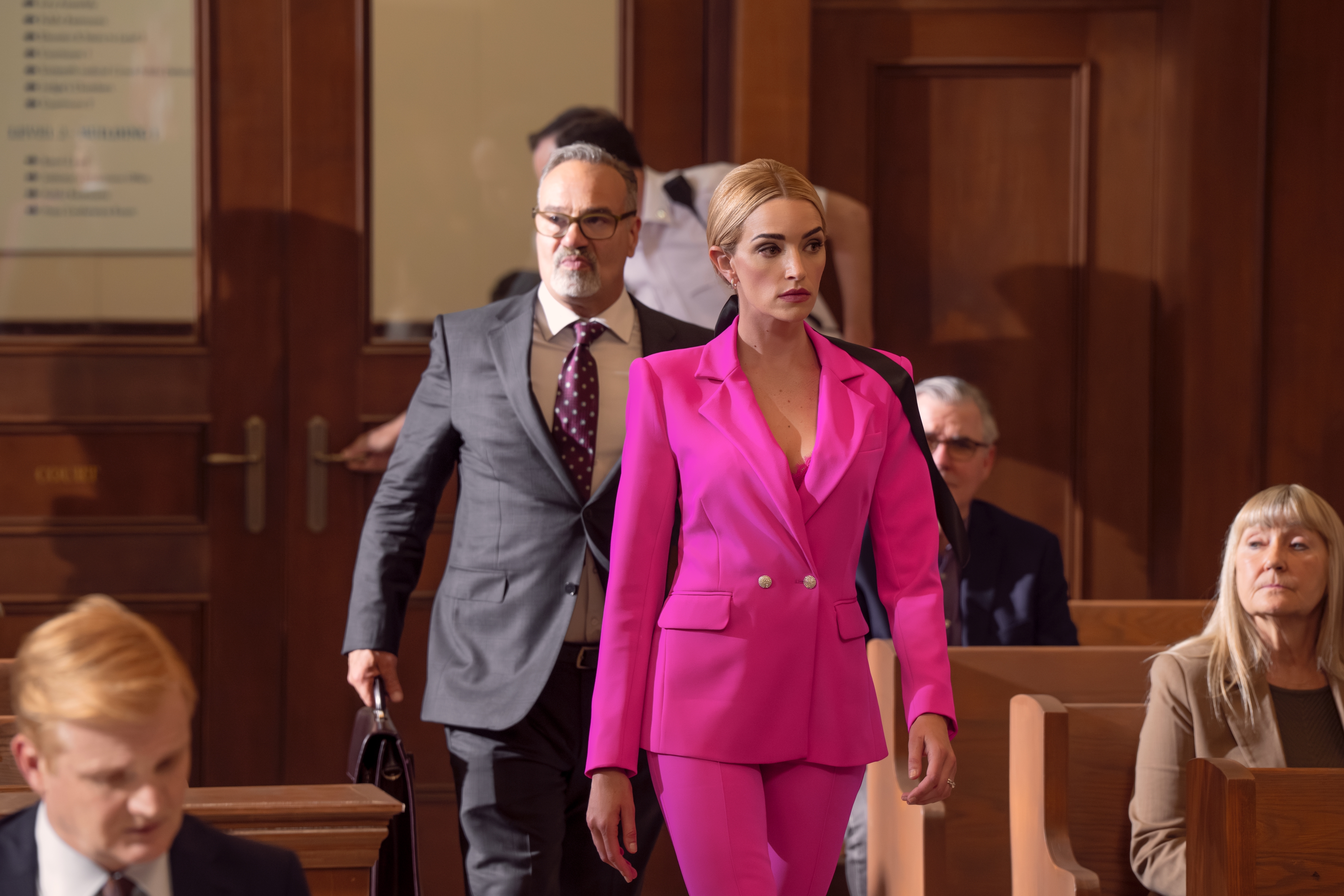 Matthew MacFadzean as Mr. Foley, Tony Nappo as Josh, Brianne Howey as Georgia Miller in episode 304 of Ginny & Georgia.