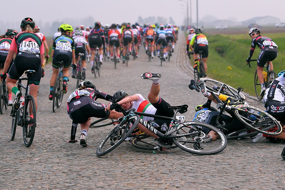 A crash in the women's race at Tour of Flanders