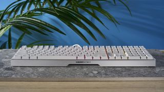 Photograph of the Cherry MX 3.1 gaming keyboard in white