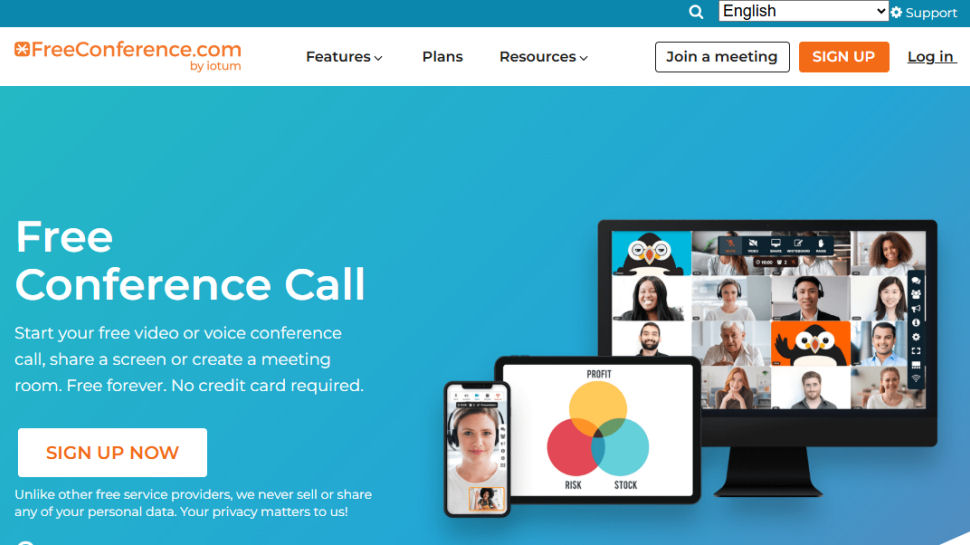 FreeConference website screenshot (May 2025)