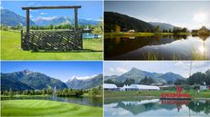 Four images of golf courses or scenery in Salzburg, Austria