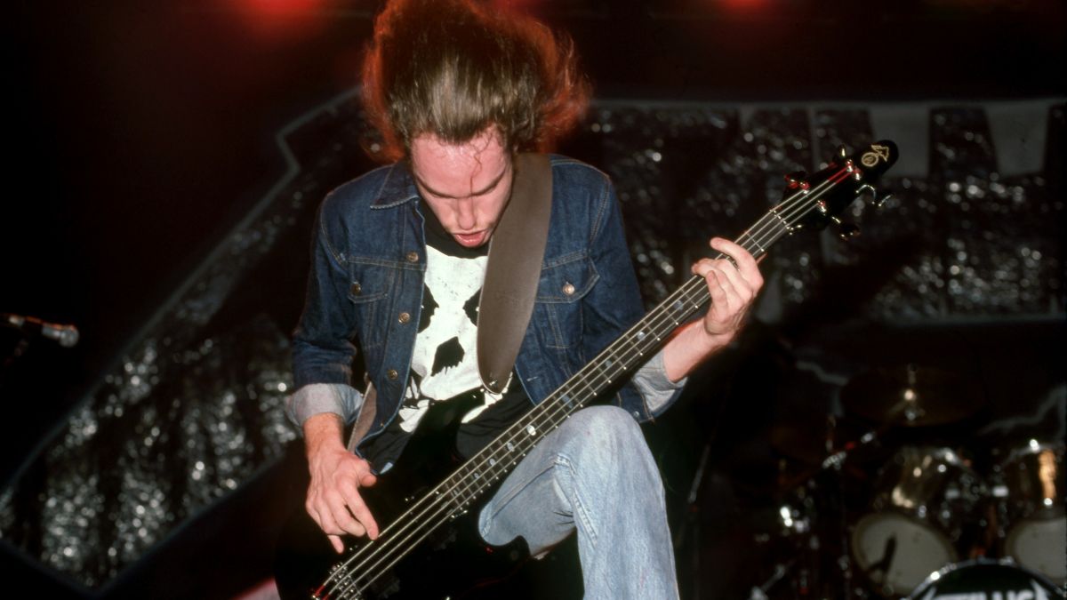 American songwriter and former bass player with Metallica, Cliff Burton (1962-1986), performs at the Royal Oak Music Theatre in Royal Oak, MI during the Ride The Lightning Tour on February 1, 1985