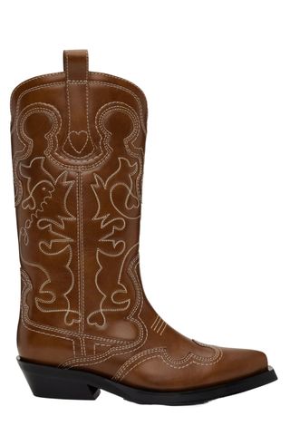 Brown Mid Shaft Embroidered Western Boots