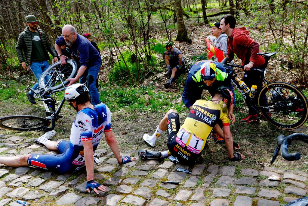 Dylan van Baarle was involved in the high-speed crash in the Forest of Arenberg