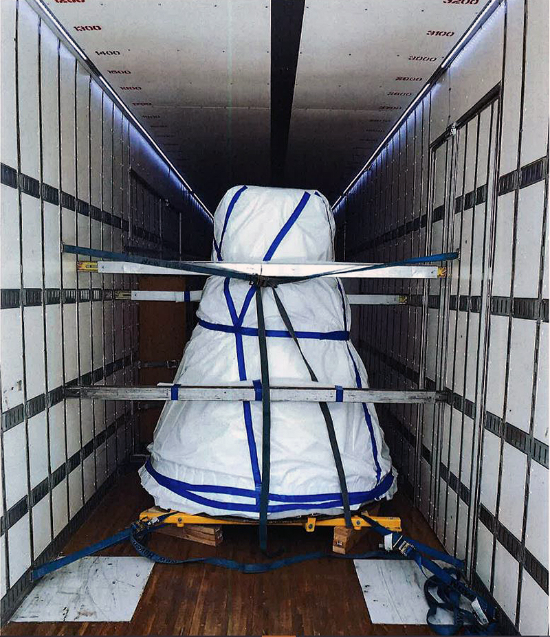 The Mercury-Redstone 1A capsule seen aboard the transport truck that delivered it from California to New York.