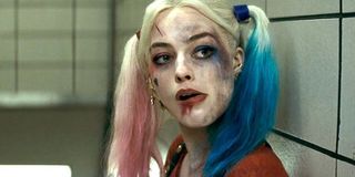 Margot Robbie as Harley Quinn in makeup in Suicide Squad