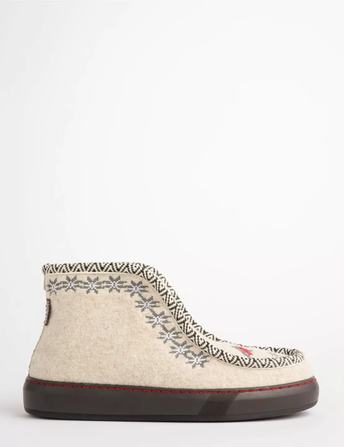 Nordic Embroidered Felt Wool-Lined Slipper - Cream