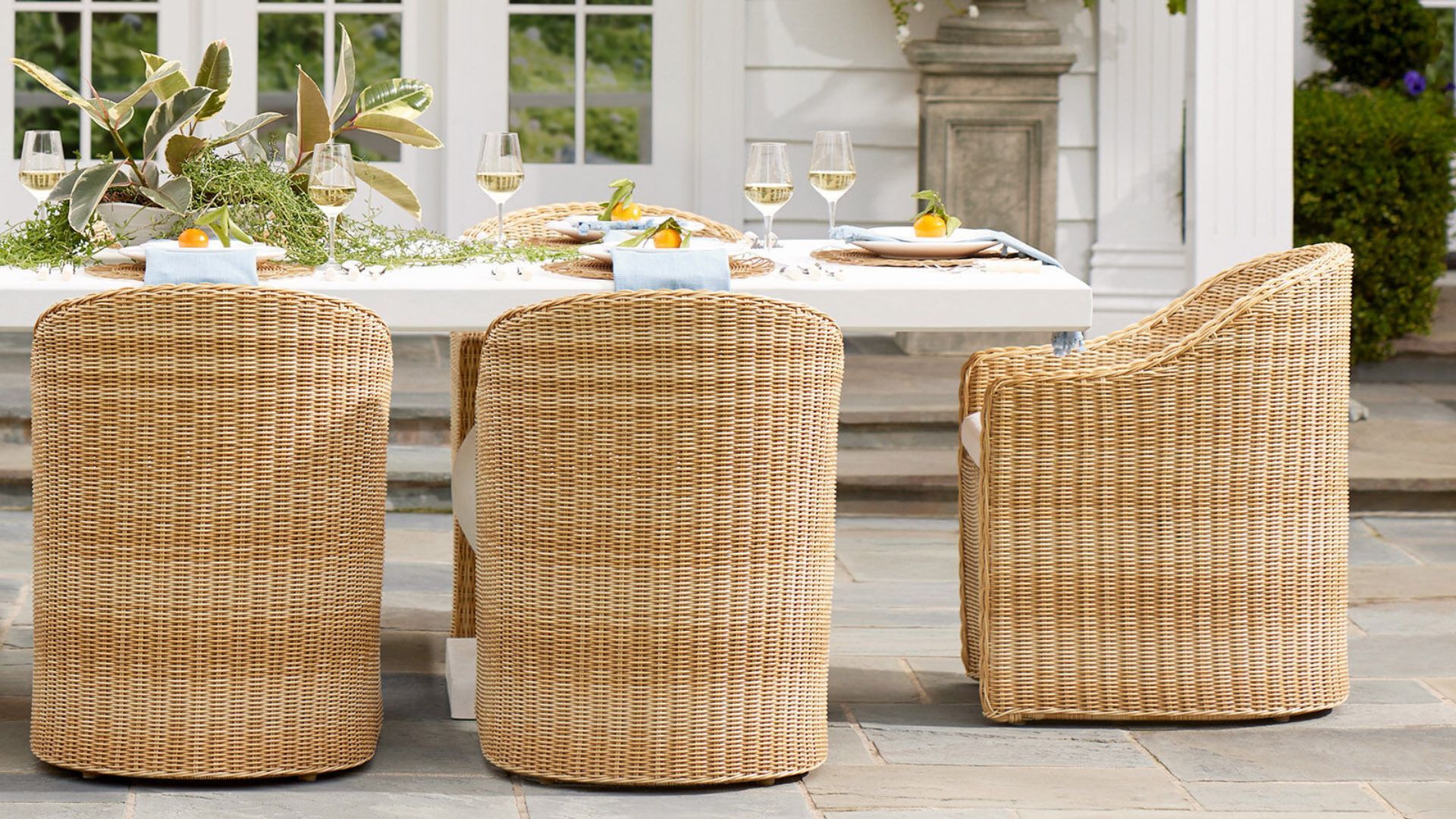 An outdoor dining set from Serena & Lily for the best outdoor furniture brands.