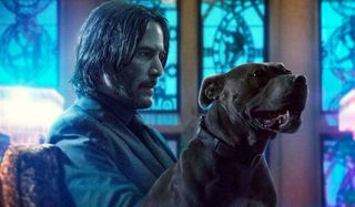 John Wick: Chapter 3 - Parabellum John and his dog sitting in The Continental lobby