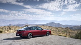 BMW i7 overlooking landscape