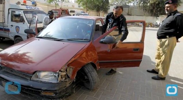 The crime scene in Karachi, Pakistan.