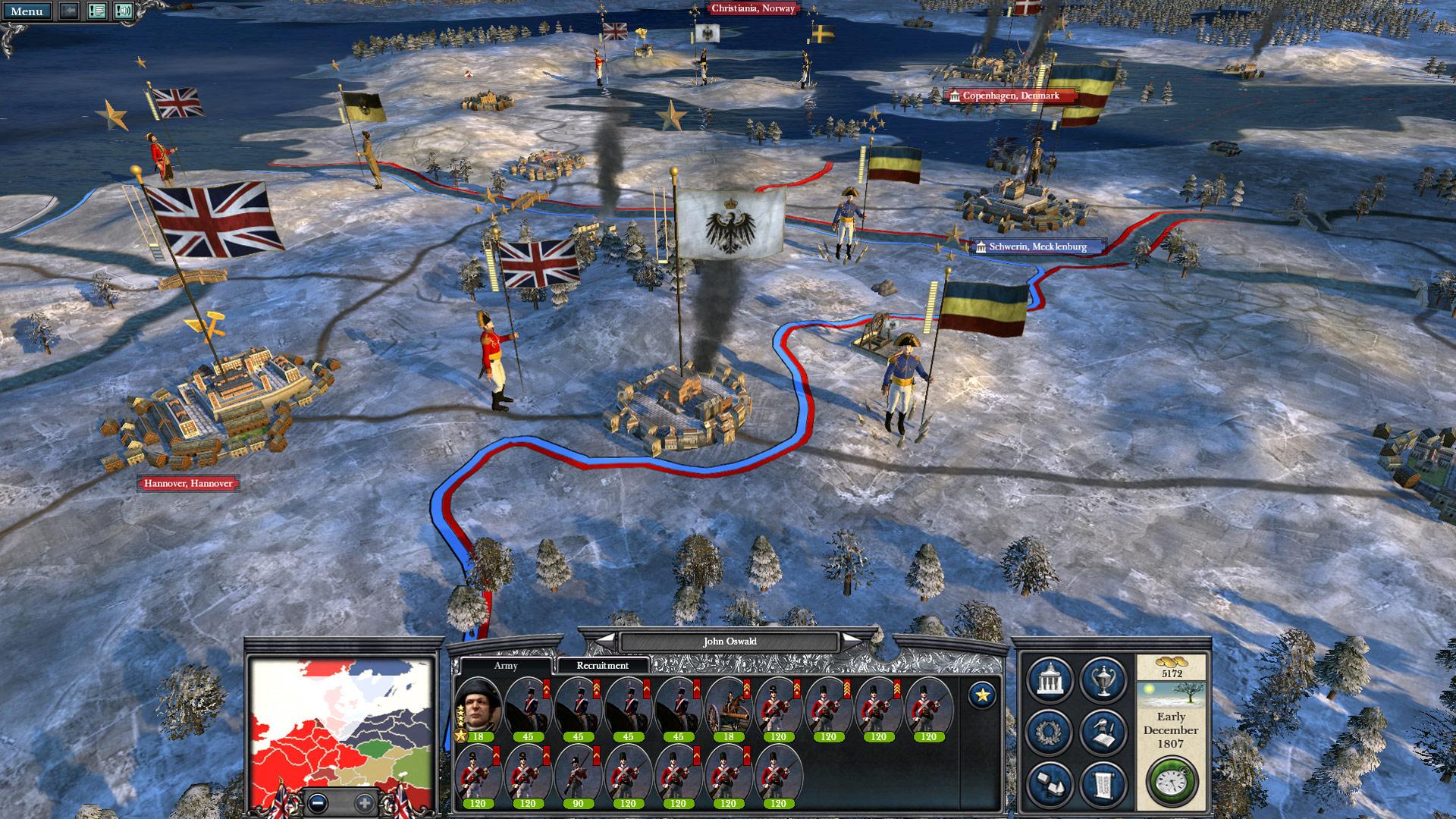 On overview of a map showing a player moving soldiers during one of the best Total War games, Total War: Napoleon.
