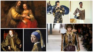 A collage of Baroque art and Fall 2024 runway looks