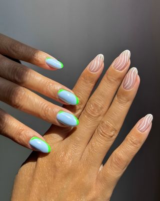 A mismatched manicure by Queenie Nguyen.