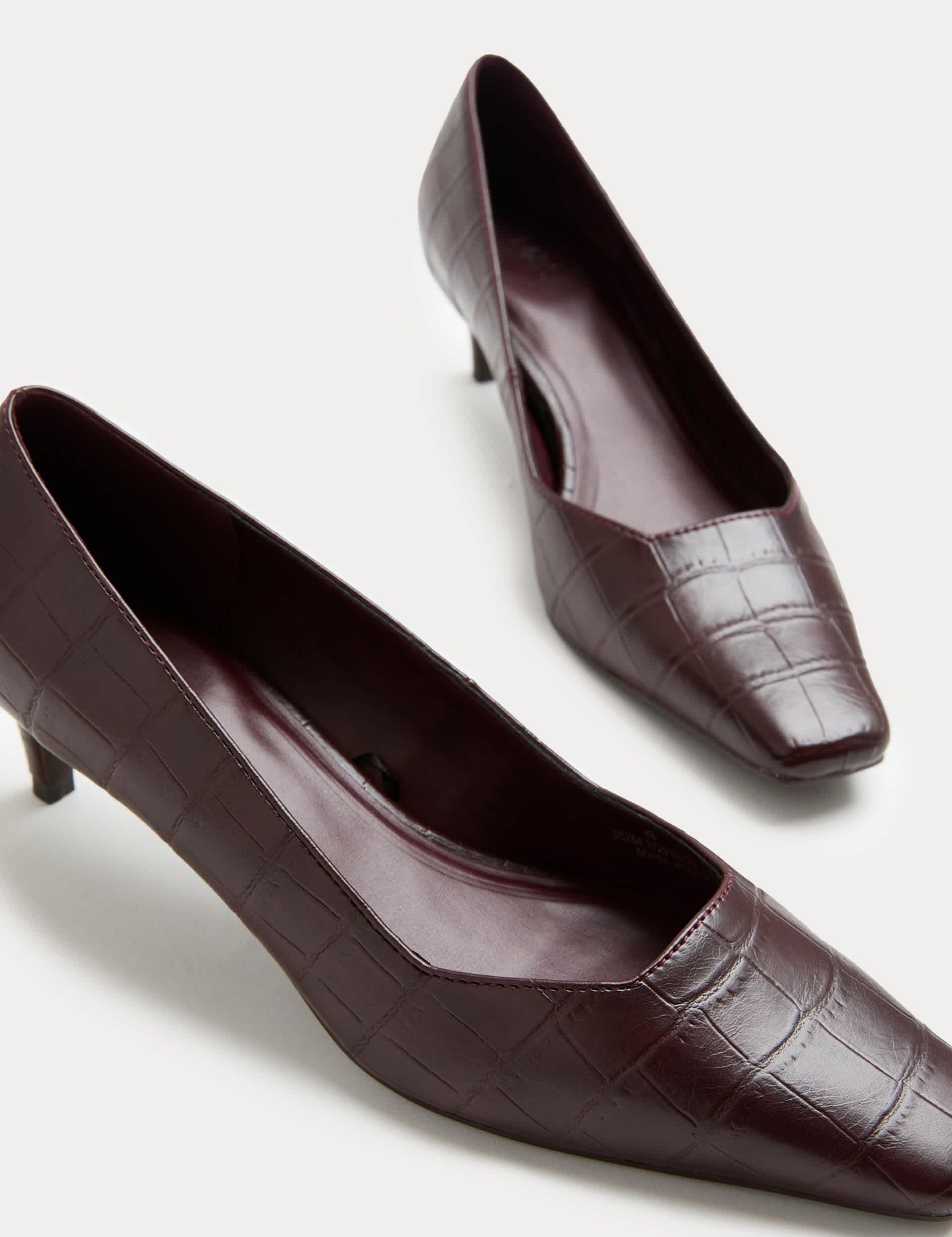 Croc Kitten Heel Chisel Toe Court Shoes