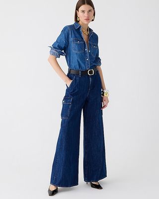 High-Rise Superwide-Leg Cargo Jean in Dark Wash