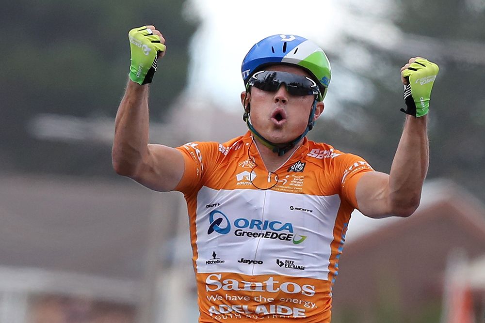 Simon Gerrans celebrates back-to-back stage wins