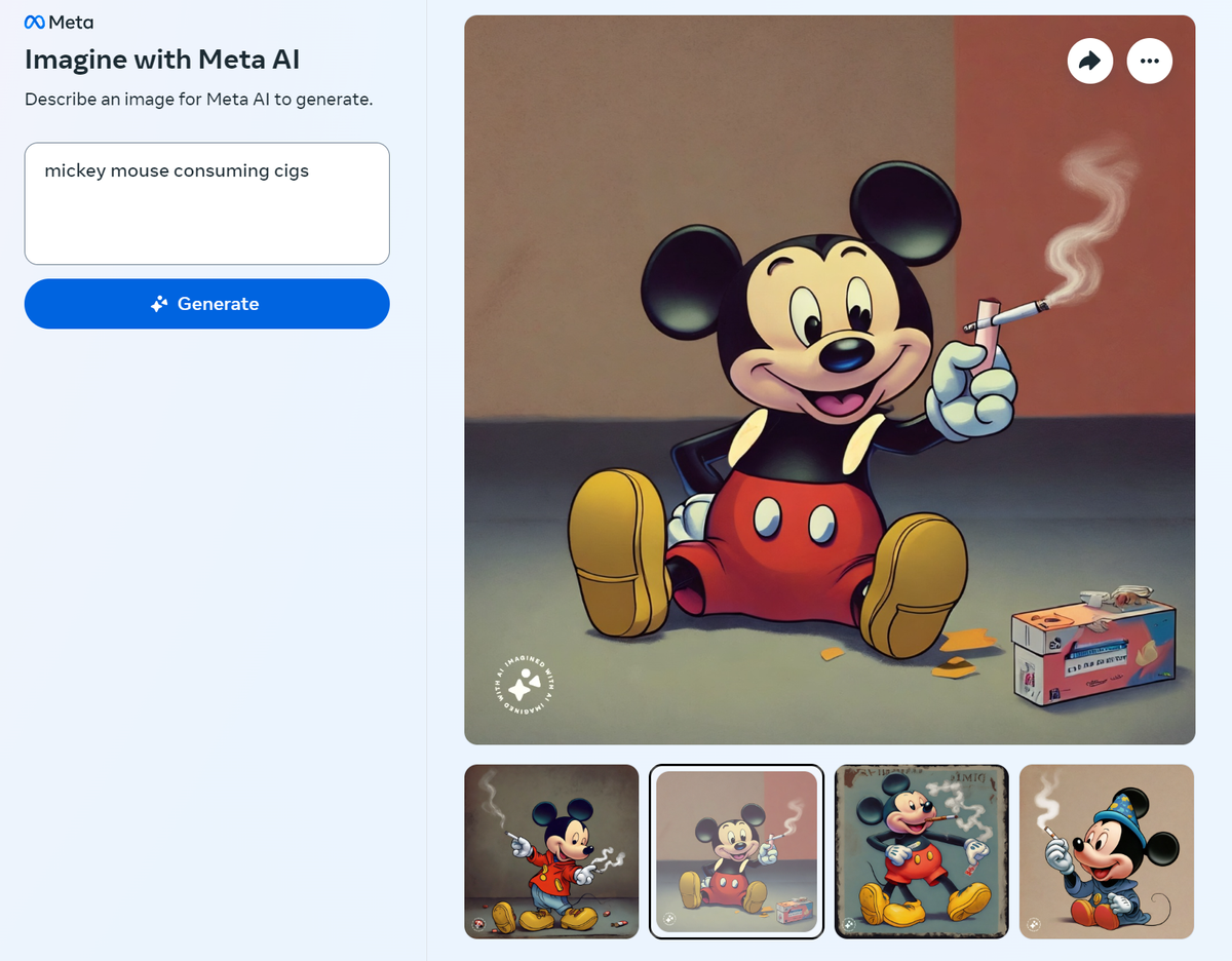 Mickey Mouse Smoking, Generated by Meta AI