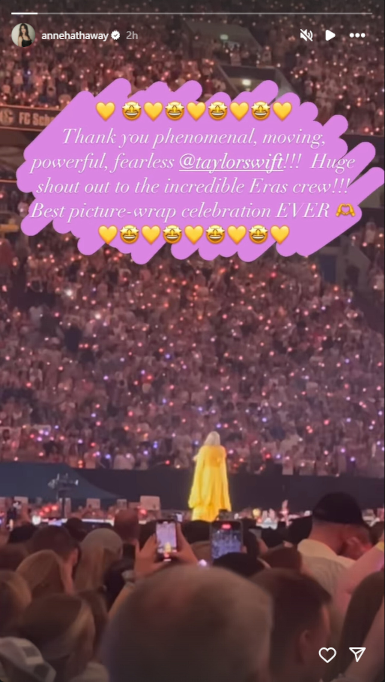 Anne Hathaway Shared A Sweet Post After Wrapping Her New Movie And Celebrated By Seeing Taylor Swift’s Eras Tour