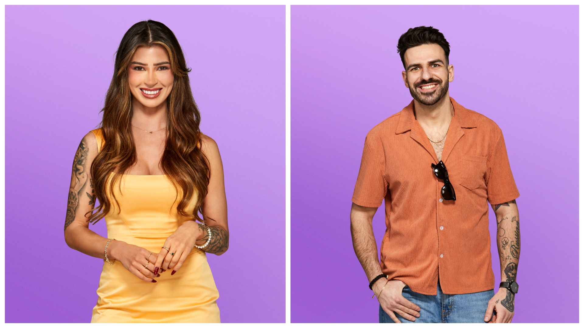 a split image of love is blind season 9 stars ali lima and anton yarosh