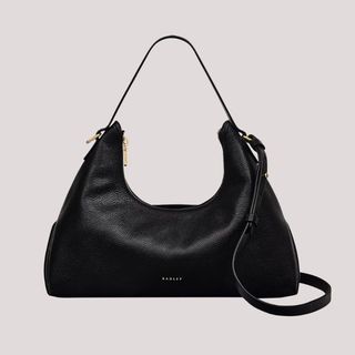 flat lay image of black Radley handbag