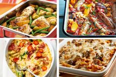 A collage of cheap family meals all under £1 a head including sausage casserole, pasta bake