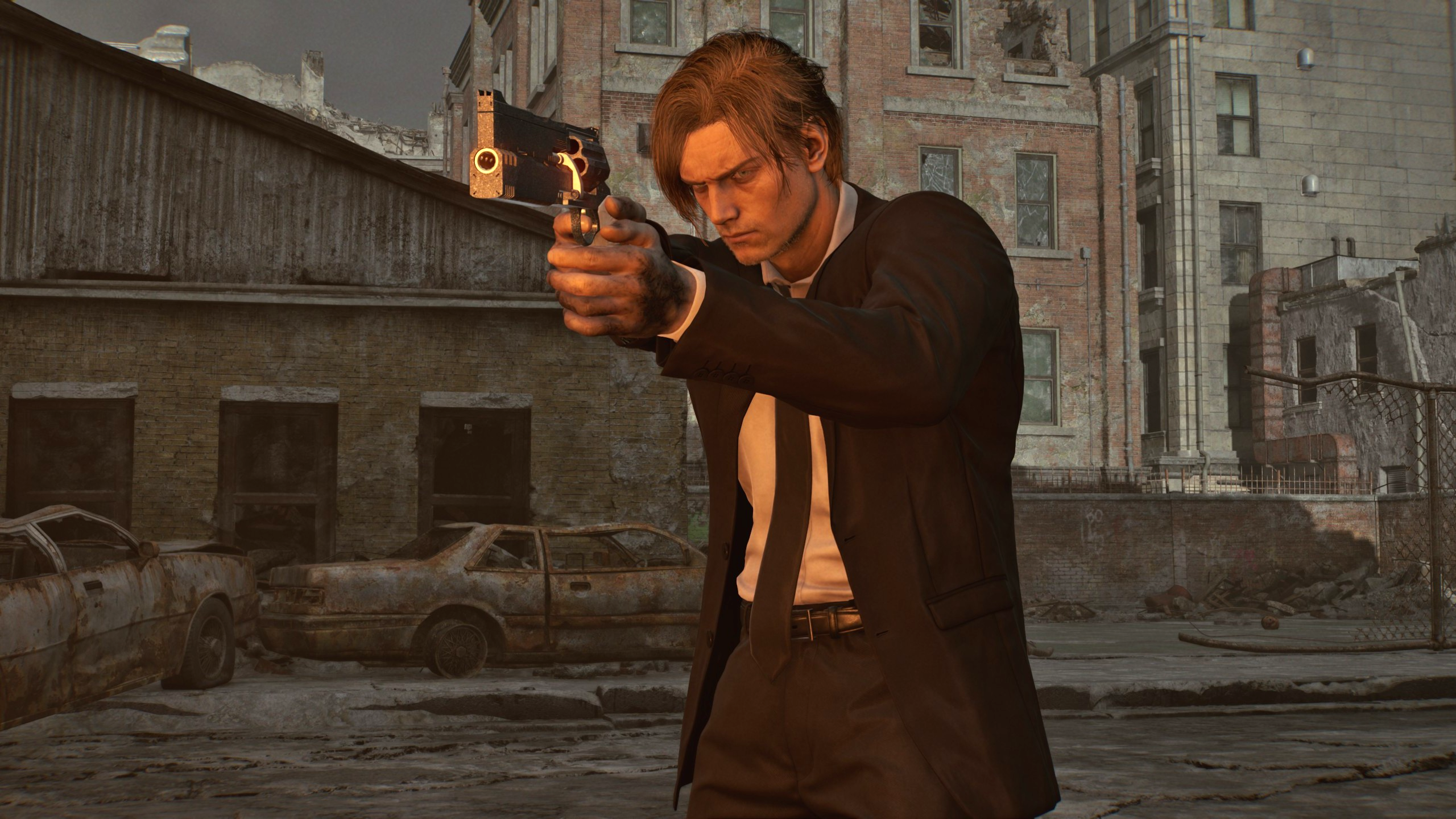 Leon S. Kennedy holding the Requiem gun