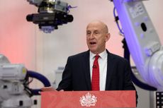 Chancellor John Healey delivers a speech at the Manufacturing Technology Centre in Coventry