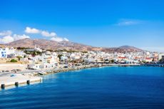 Tinos island aerial view. Tinos is a Greek island situated in the Aegean Sea, located in the Cyclades archipelago, Greece.