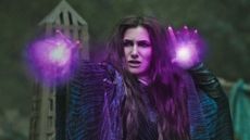 Agatha Harkness using her purple witch-based powers in Agatha All Along, the latest addition to our Marvel movies in order guide