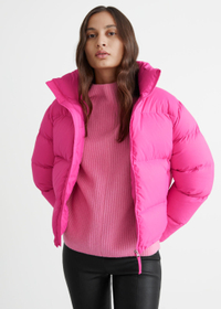 Rihanna pink puffer on sale coat