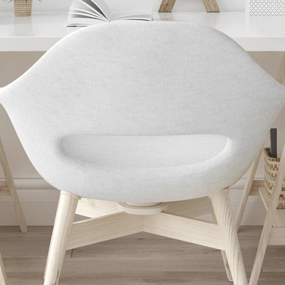 working from home set up white fabric fixed leg chair
