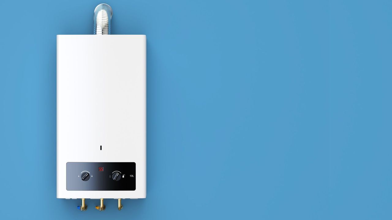 Hot water heater with blue background