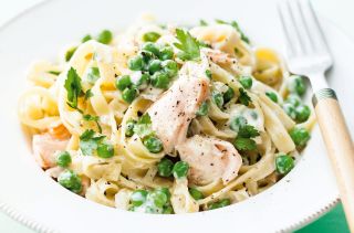 Salmon and pea tagliatelle