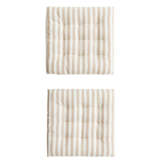 A striped outdoor seat cushion set