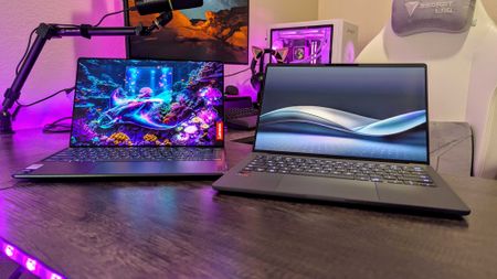 Image of the Lenovo Yoga Slim 9i 14 (Gen 10) and ASUS Zenbook A14 (2025) laptops.