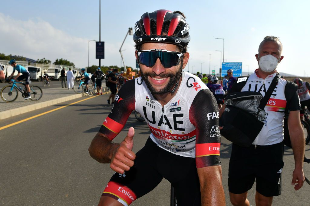 Fernando Gaviria celebrates his first win of 2022